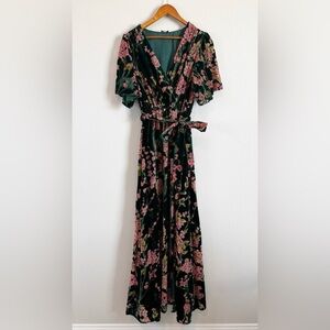 Baltic Born Uma Green Floral Print Velvet Burnout Wrap Maxi Dres Size XL